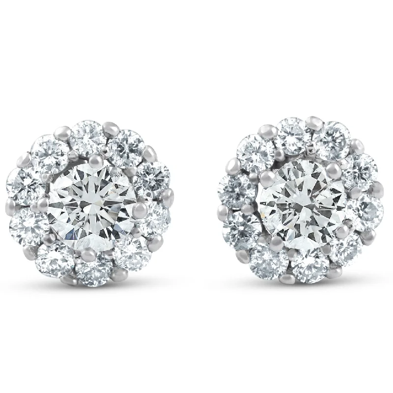 Best hoop earrings with vintage coins for a retro, antique-inspired style-1ct Halo Round Diamond Studs 14k White Gold