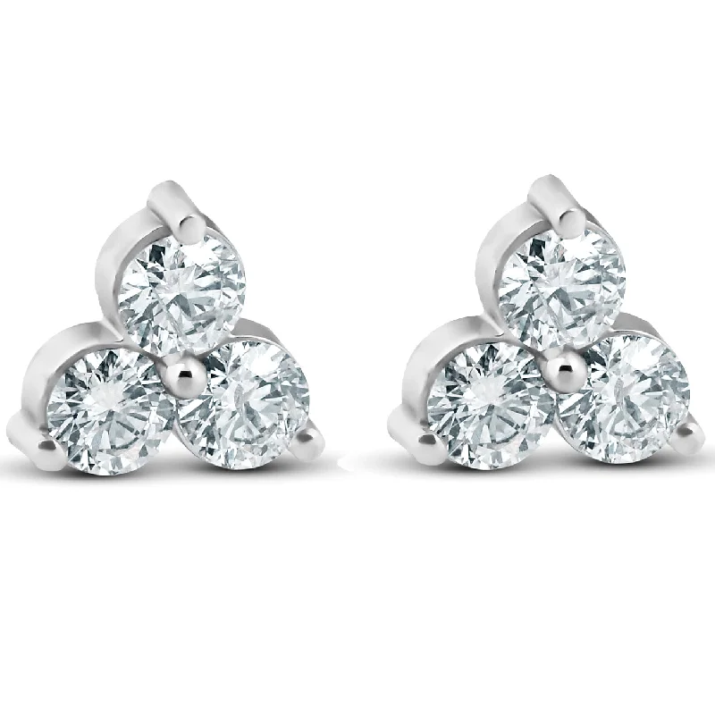 Best hoop earrings with geometric shapes for a modern and artistic appeal-1ct Three Stone Diamond Studs 14K White Gold