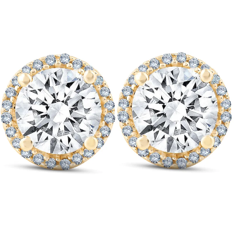 Best hoop earrings with marbled designs for a trendy and artistic effect-2 1/5 Ct Diamond Halo Screw Back Studs 10k Yellow Gold Moissanite