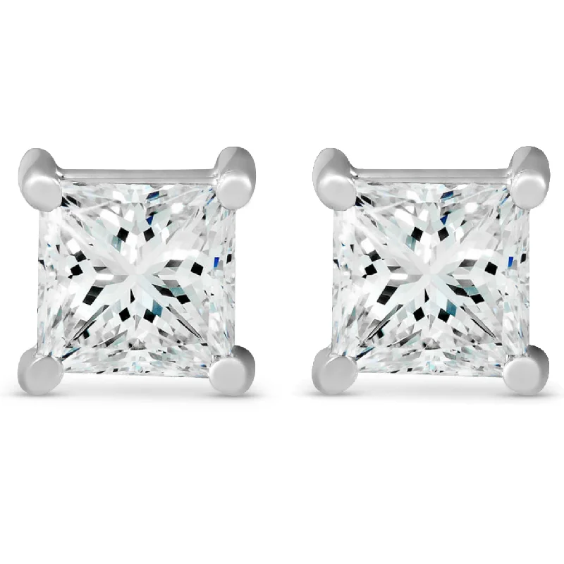 Hoop earrings with resin accents for a bold and colorful design-2 ct TDW Princess Cut Diamond Screw Back Studs 14k White Gold Enhanced