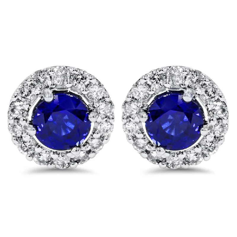 Best hoop earrings with oval shapes for a unique and elongated design-2ct Halo Diamond Blue Sapphire Studs 14K White Gold (Not Enhanced)