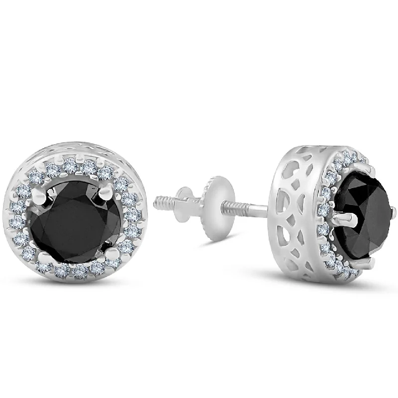 Best hoop earrings with geometric pendants for a modern, chic appeal-3.25 Ct Black & White Round Diamond Halo Studs 14K White Gold