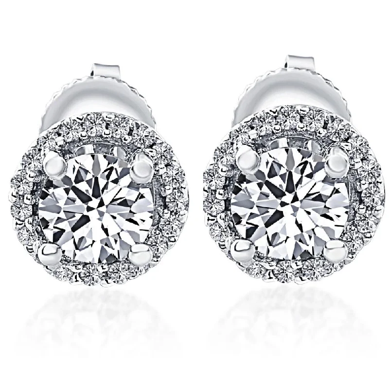 Hoop earrings with leather accents for a sleek and bold combination-3/4 Ct Halo Diamond Studs 10K White Gold