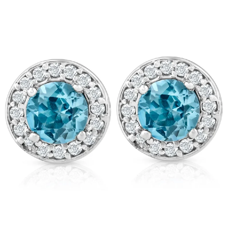 Best hoop earrings with turquoise stones for a bohemian-inspired vibe-3/4ct Halo Diamond Blue Topaz Studs 14K White Gold