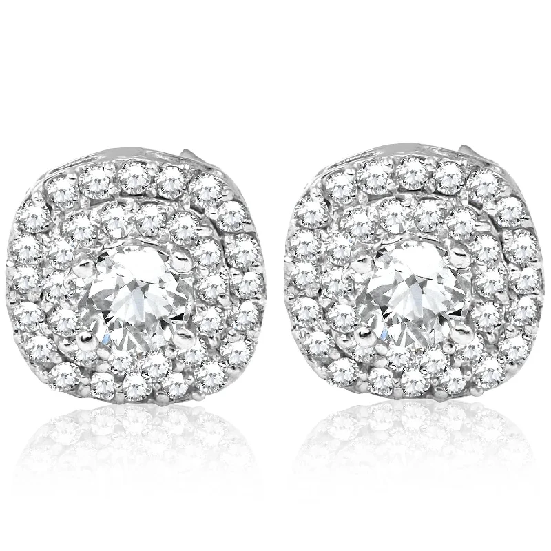 Hoop earrings with tortoiseshell designs for a chic and classic style-3/4ct Pave Double Halo Diamond Studs 10K White Gold