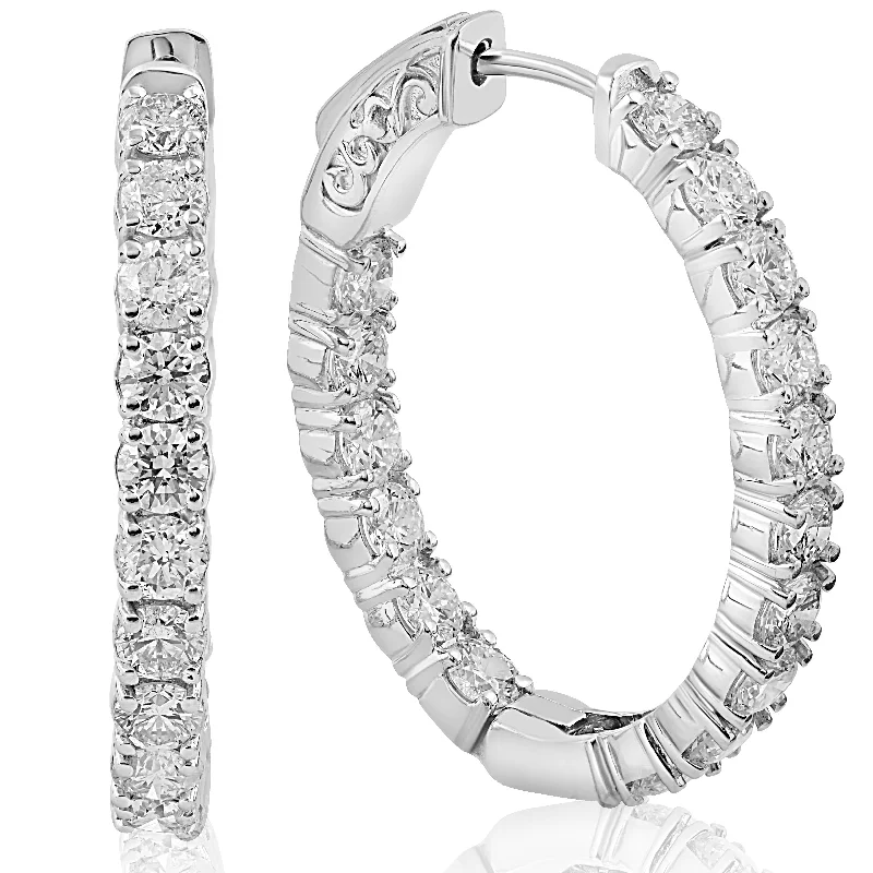 Hoop earrings with open designs for a modern, lighthearted vibe-3.79CT Inside Outside Diamond Hoops 28MM tall 14k White Gold Round Cut