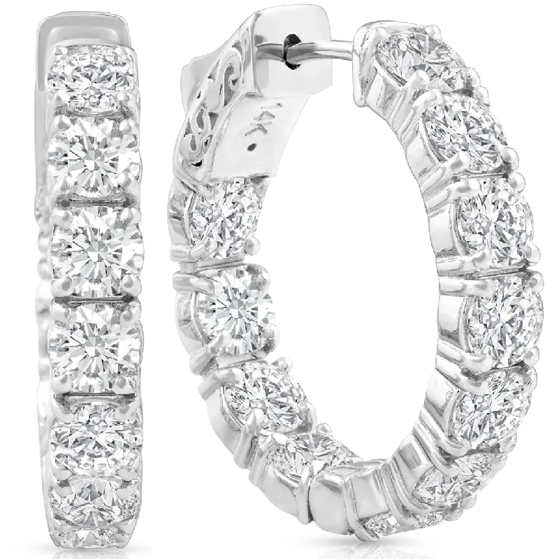 Best hoop earrings with delicate chain details for a trendy and stylish design-4 1/2 Ct Diamond Inside Outside Hoops W/ Vault Lock 14k White Gold Lab Grown