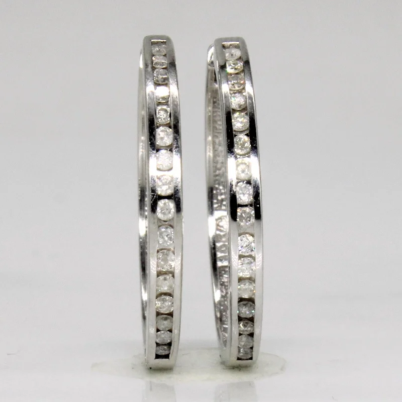 Hoop earrings with a chunky design for a bold and trendy statement-Channel Set Diamond Hoop Earrings | 0.24ctw |