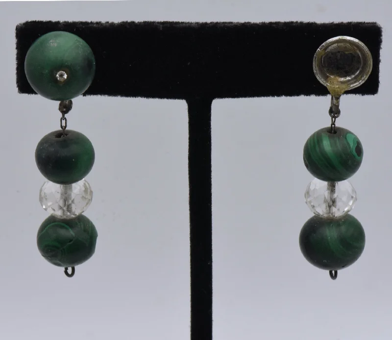 Best hoop earrings with Swarovski crystals for added sparkle and luxury-Vintage Handmade Malachite and Quartz Bead Screw Back Earrings - MISSING STONE