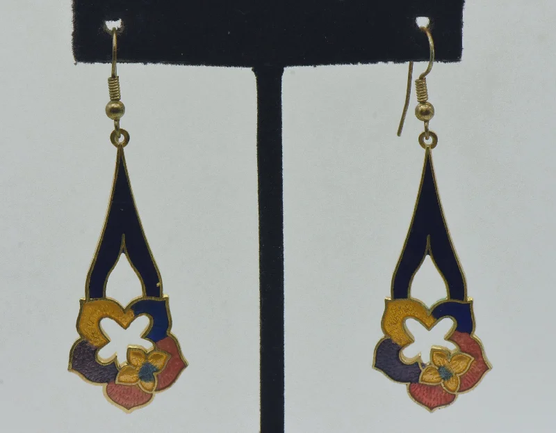 Hoop earrings with leather accents for a sleek and bold combination-Vintage Enamel Floral Dangle Earrings