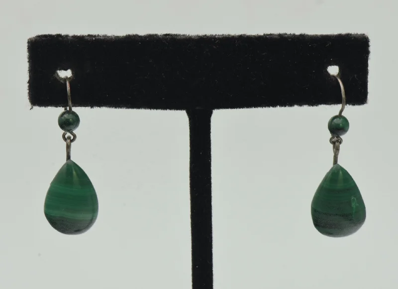 Best hoop earrings with lever-back closures for secure and easy wear-Vintage Handmade Malachite Dangle Earrings