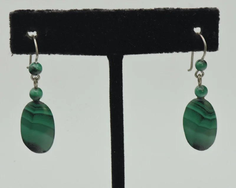 Hoop earrings with pearl accents for a chic and classic style-Vintage Handmade Malachite Dangle Earrings