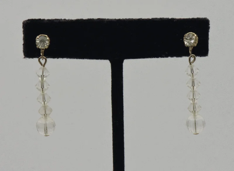 Hoop earrings with hammered textures for a boho-chic and rustic vibe-Vintage Crystal Glass Faceted Bead Dangle Earrings