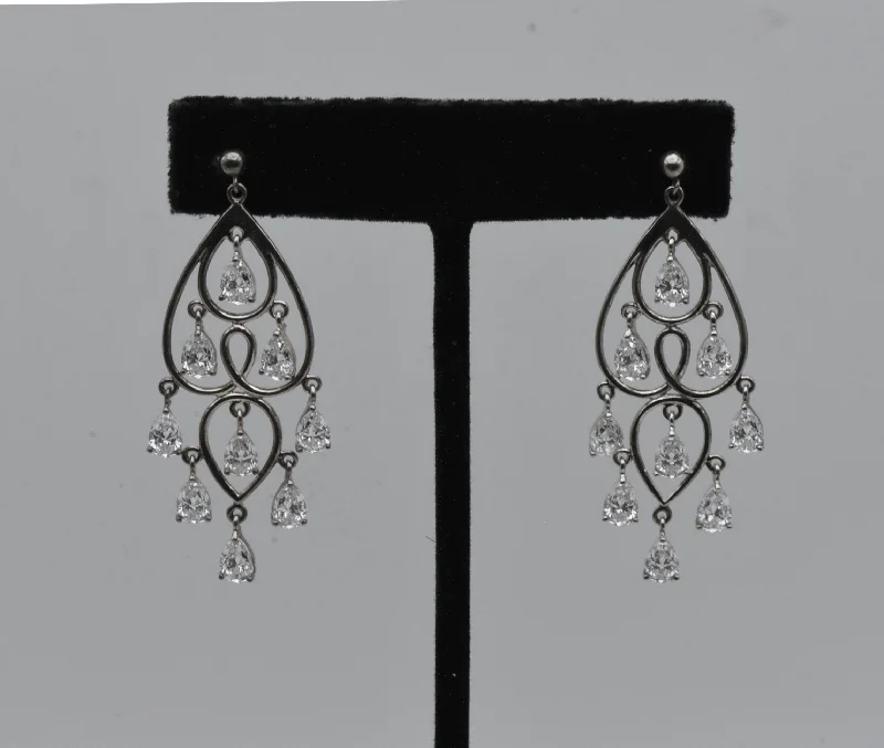 Hoop earrings with satin finishes for a smooth and elegant appearance-Vintage Cubic Zirconia Sterling Silver Chandelier Earrings