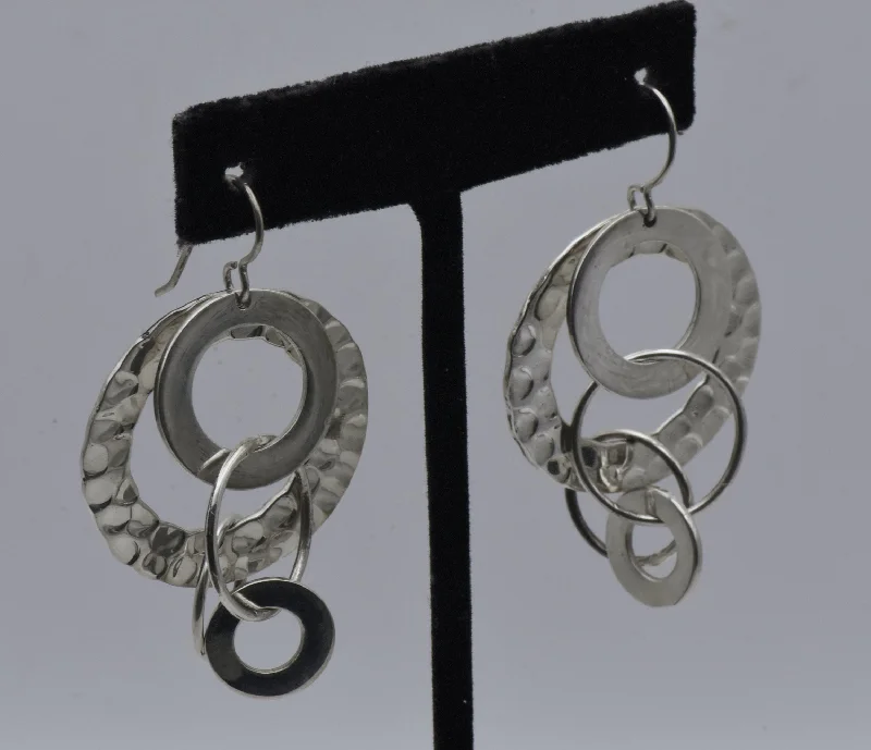 Hoop earrings with braided patterns for a detailed and textured finish-Vintage Eclectic Hoops Dangle Sterling Silver Earrings