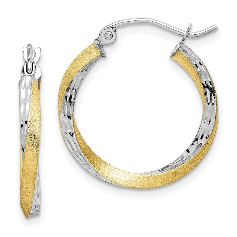 Stylish hoop earrings with diamond accents for an elegant and sparkling effect-Curata 10k Yellow Gold and Rhodium Sparkle Cut 2.5x21.16mm Twisted Hoop Earrings