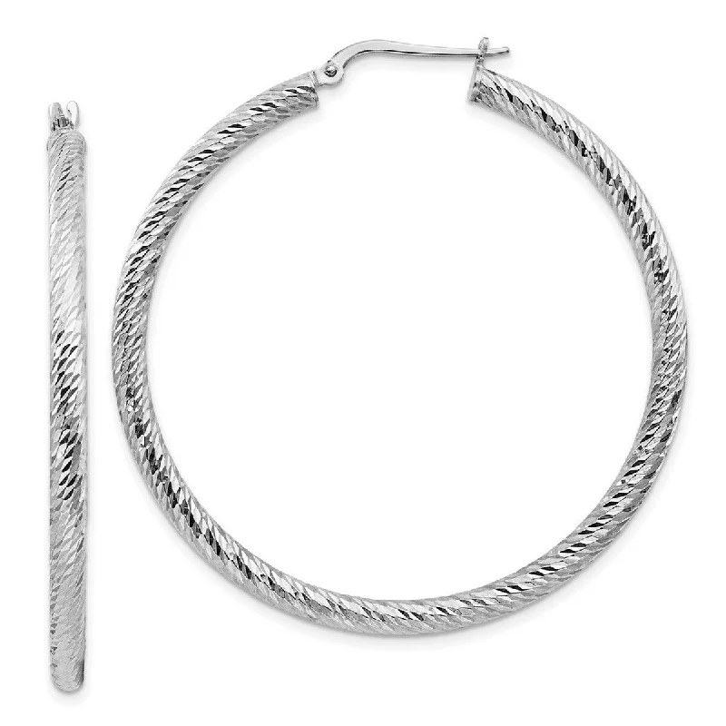 Hoop earrings with cut-out designs for a creative and lightweight effect-Curata 14k 3x40 White Gold Sparkle Cut Round Hoop Earrings - 49.75x47.5mm Wide 3mm Thick