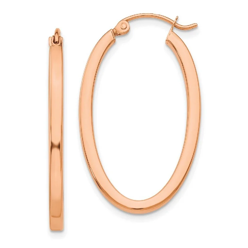 Hoop earrings with faceted crystals for added sparkle and shine-Curata 14k Rose Gold Solid Polished 29x2mm Oval Tube Hoop Earrings