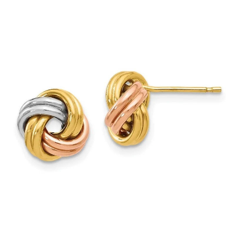 Best hoop earrings with rose gold for a romantic and warm aesthetic-Curata 14k Tri color Gold 8.5mm Polished Love Knot Post Earrings