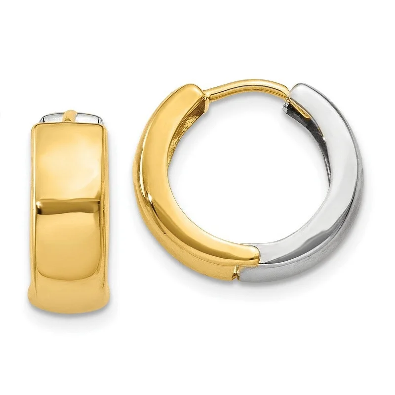 Best hoop earrings with minimal embellishments for a sleek and modern look-Curata 14k Two-Tone Polished Gold Hinged Huggies Hoop Earrings (5mm x 10mm)