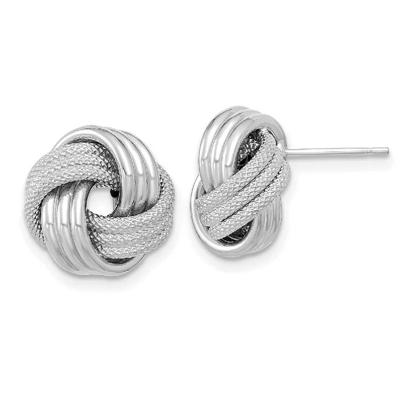 Hoop earrings with textured gold for a refined and sophisticated aesthetic-Curata 14k White Gold 12.5mm Textured Love Knot Post Earrings