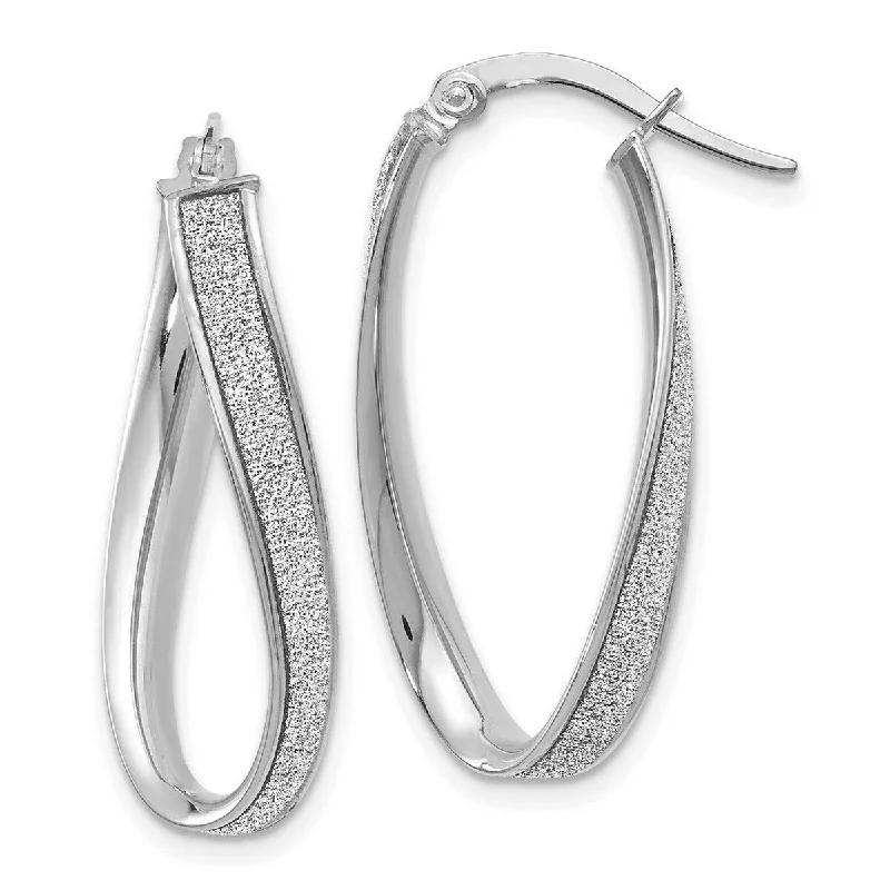 Best hoop earrings with stacked layers for a dimensional and bold look-Curata 14k White Gold Polished Glitter Infused Oval Hoop Earrings