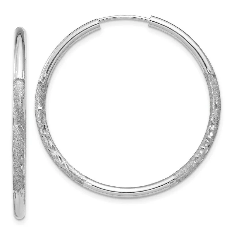 Hoop earrings with textured finishes for a vintage and classic style-Curata 14k White Gold Polished tube 2x30mm Sparkle Cut Endless Hoop Earrings