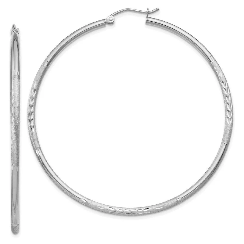 Best hoop earrings with minimal embellishments for a sleek and modern look-Curata 14k White Gold Satin and Sparkle Cut 52x2mm Round Hoop Earrings