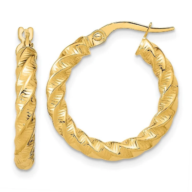 Hoop earrings with snake print designs for an edgy, wild appearance-Curata 14k Yellow Gold 3x21mm Textured Twisted Hoop Earrings