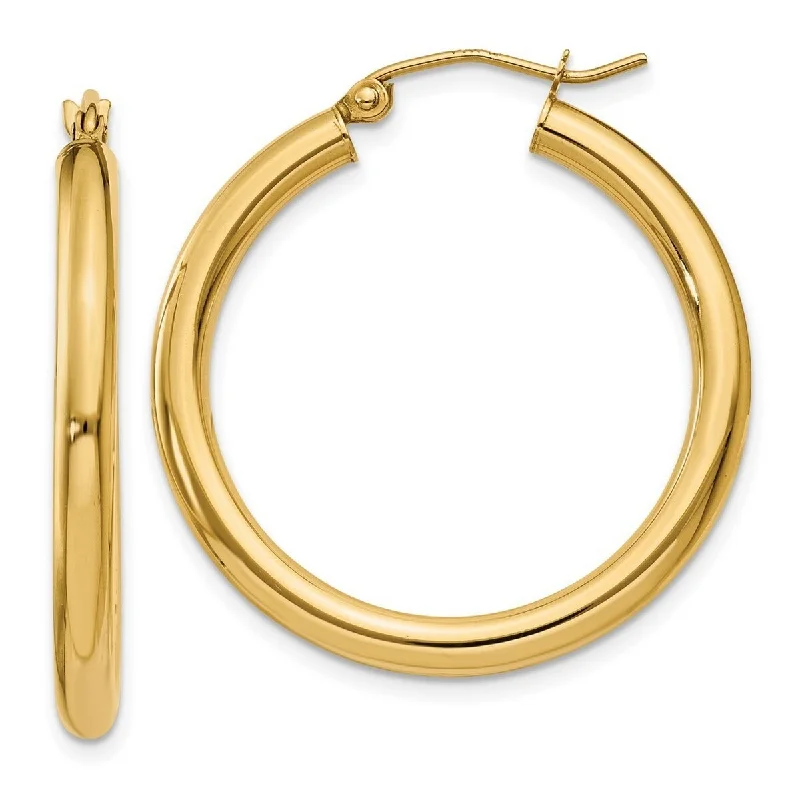 Best hoop earrings with vintage coins for a retro, antique-inspired style-Curata 14k Yellow Gold Polished 3x30mm Light Tube Hoop Earrings