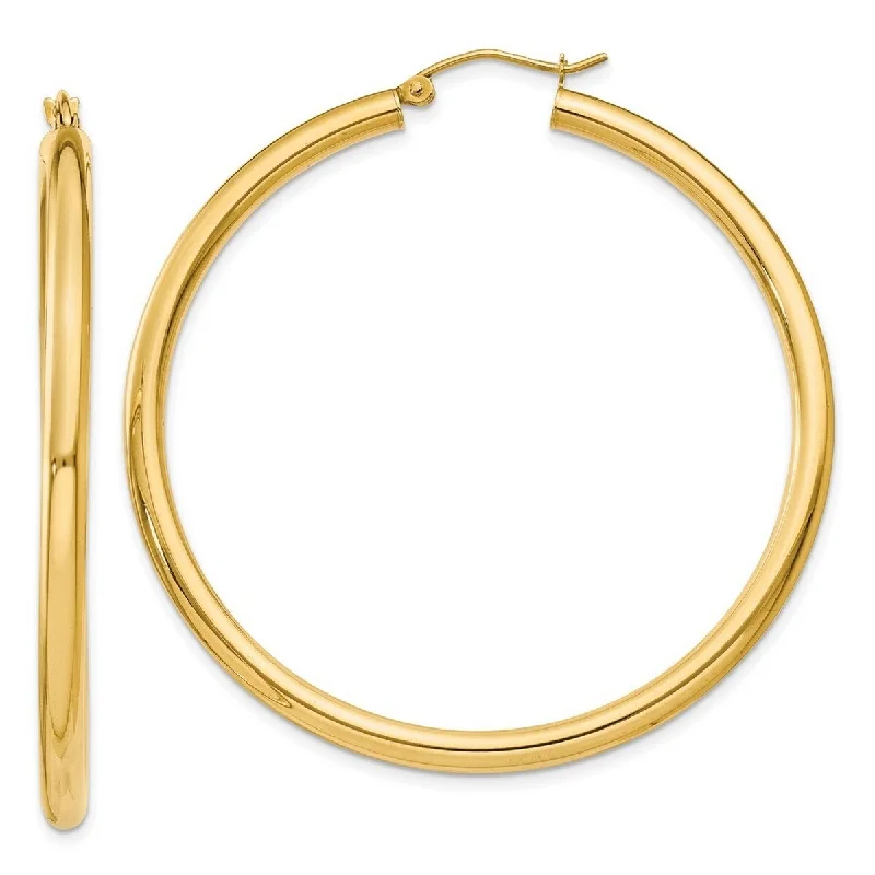 Hoop earrings with abstract shapes for an artistic and creative touch-Curata 14k Yellow Gold Polished 3x50mm Light Classic Hoop Earrings