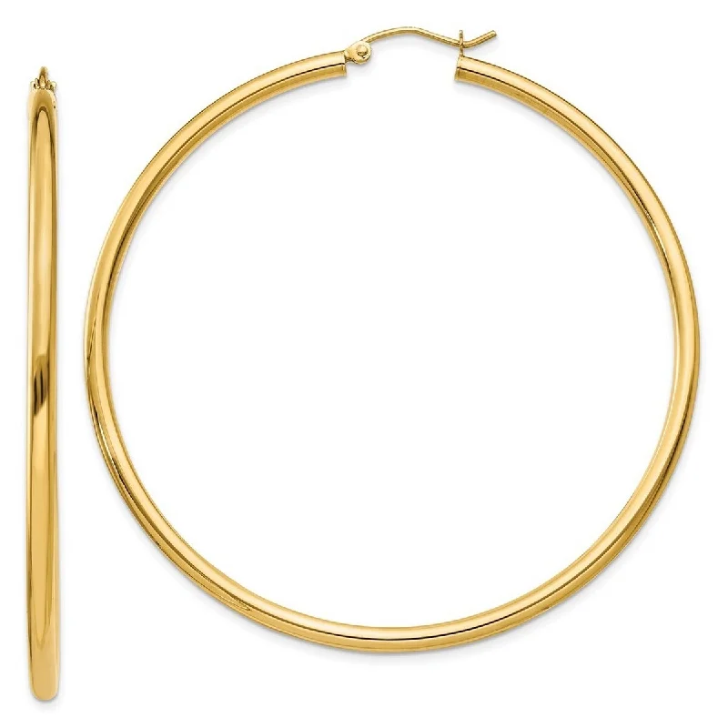 Best hoop earrings with marbled designs for a trendy and artistic effect-Curata 14k Yellow Gold Polished 60x2.5mm Lightweight Round Hoop Earrings