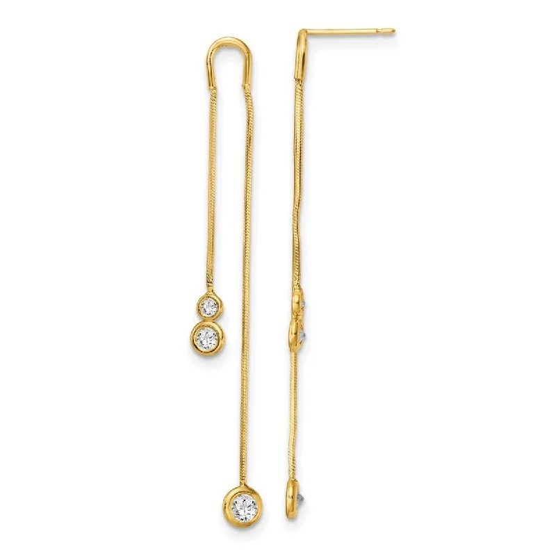 Best hoop earrings with geometric pendants for a modern, chic appeal-Curata 14k Yellow Gold Polished CZ Cubic Zirconia Simulated Diamond Double Chain Dangle Post Earrings Measures 49.55x4.65mm Wi