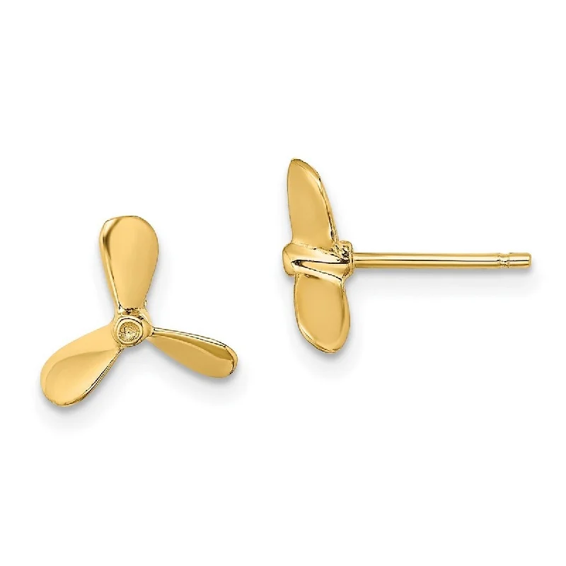 Best hoop earrings with geometric hexagon shapes for a modern, angular look-Curata 14k Yellow Gold Propeller Post Earrings - 10.5mm long