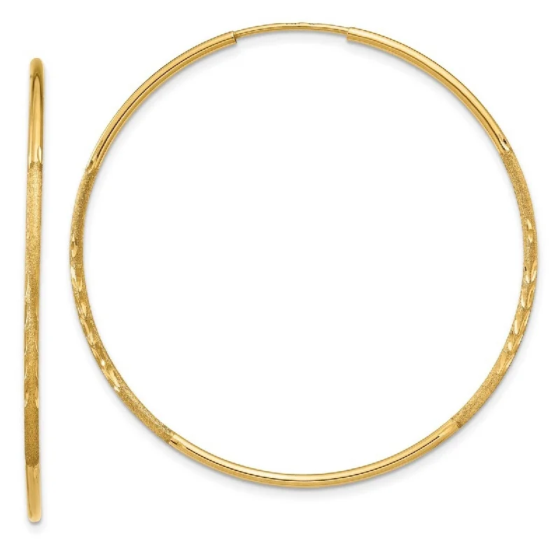 Hoop earrings with open designs for a modern, lighthearted vibe-Curata 14k Yellow Gold Satin Polished tube 1.25x41mm Sparkle Cut Endless Hoop Earrings