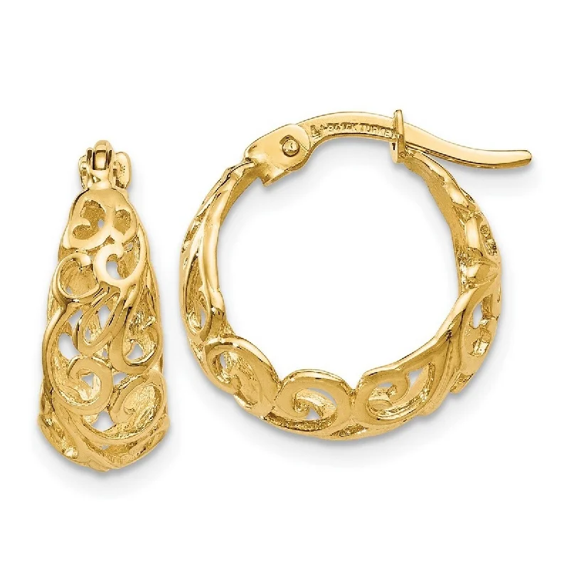 Hoop earrings with stacked layers for a bold and textured design-Curata 14k Yellow Gold Textured Scroll Hoop Earrings (6mm x 16mm)