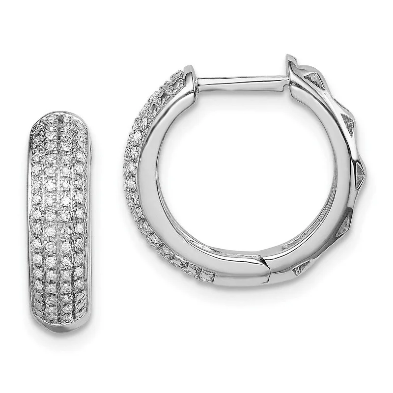 Hoop earrings with stacked layers for a bold and textured design-Curata 925 Sterling Silver Open back Diamond Hinged Hoop Earrings Measures 16x18mm Wide 5mm Thick