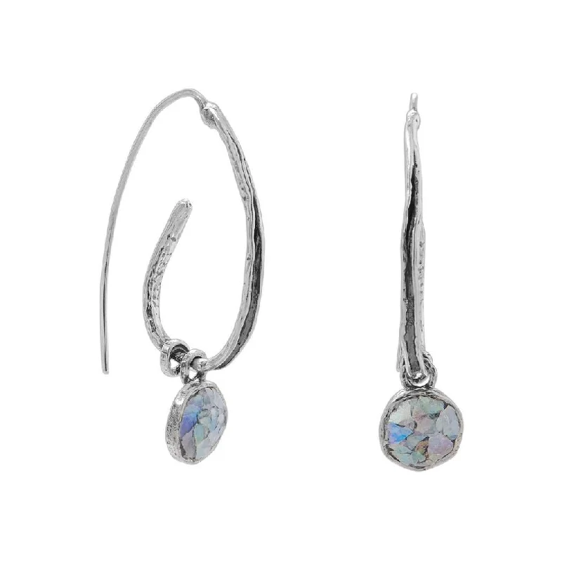 Best hoop earrings with cubic zirconia for a budget-friendly, dazzling look-Curata 925 Sterling Silver Oxidized Coil Design Ancient Roman Glass Earrings Love Organic Wire Drop Measures 9m