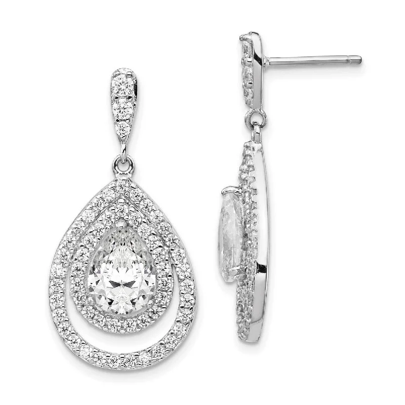 Best hoop earrings with tribal designs for a cultural and exotic aesthetic-Curata 925 Sterling Silver Pear CZ Cubic Zirconia Simulated Diamond Dangle Post Earrings Measures 31x16mm Wide