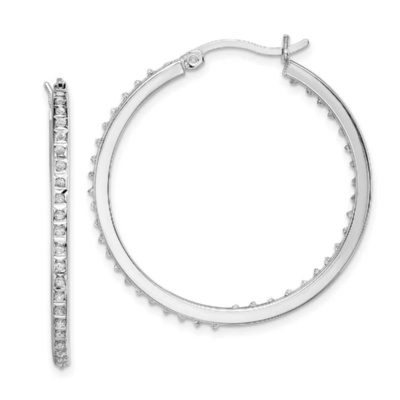 Hoop earrings with polished silver finish for a shiny, modern appeal-Curata 925 Sterling Silver Polished Diamond Mystique Round Hinged Hoop Earrings Measures 36x2mm