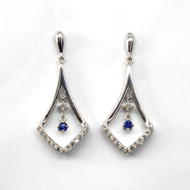 Hoop earrings with oversized designs for a bold, fashion-forward statement-Diamond & Sapphire Dangle Earrings | 0.28ctw | 0.12ctw |