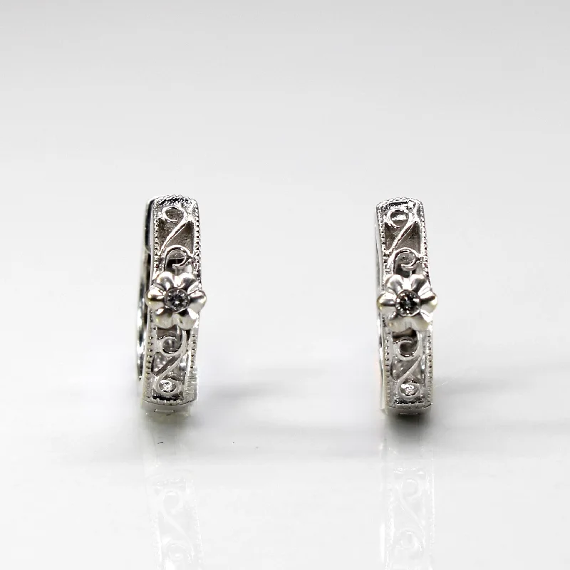 Hoop earrings with colorful beads for a fun and playful vibe-Diamond White Gold Huggie Earrings | 0.02ctw |