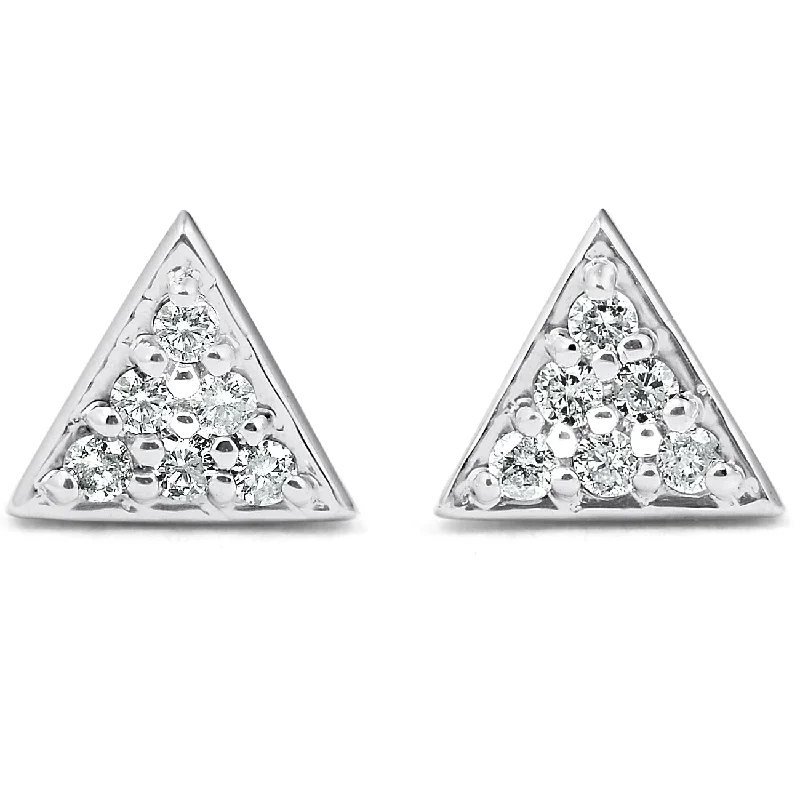 Hoop earrings with textured gold for a refined and sophisticated aesthetic-G/VS 14k White Gold Triangle Pave .12Ct Diamond Delicate Studs Womens Earrings