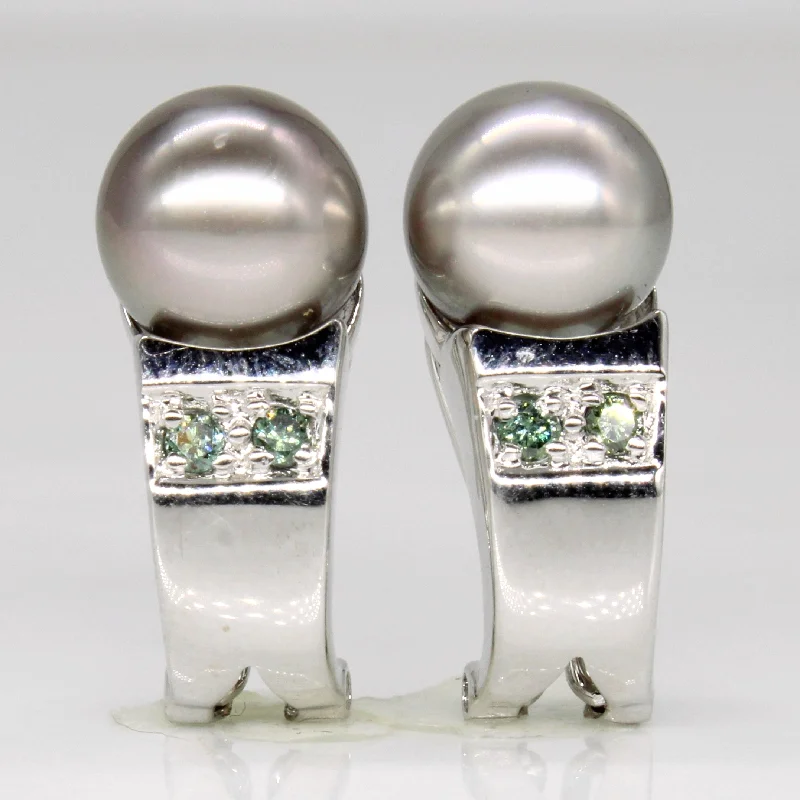 Hoop earrings with a matte finish for a sleek and sophisticated appearance-Green Diamond & Pearl Earrings | 0.08ctw |