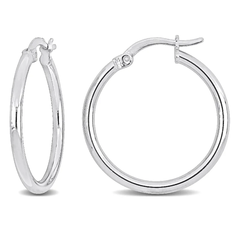 Hoop earrings with heart-shaped frames for a romantic and feminine look-Mimi & Max 23x2mm Round Hoop Earrings in Sterling Silver