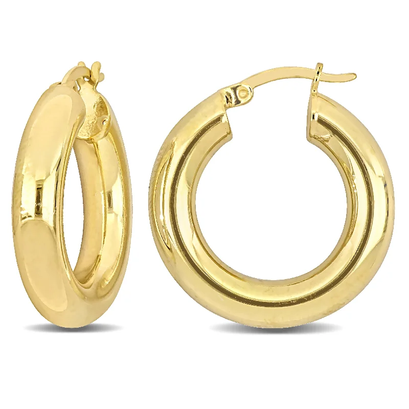 Hoop earrings with snake print designs for an edgy, wild appearance-Mimi & Max 25x5mm Round Hoop Earrings in Yellow Plated Silver