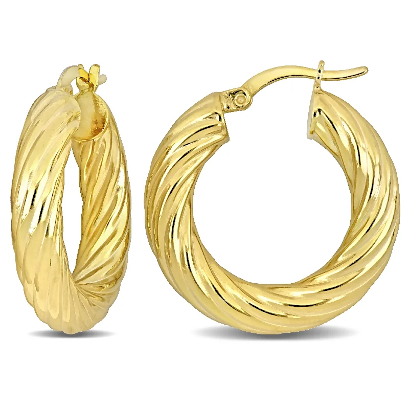 Medium hoop earrings for an everyday look with the perfect balance of style-Mimi & Max 25x5mm Round Twist Hoop Earrings in Yellow Silver