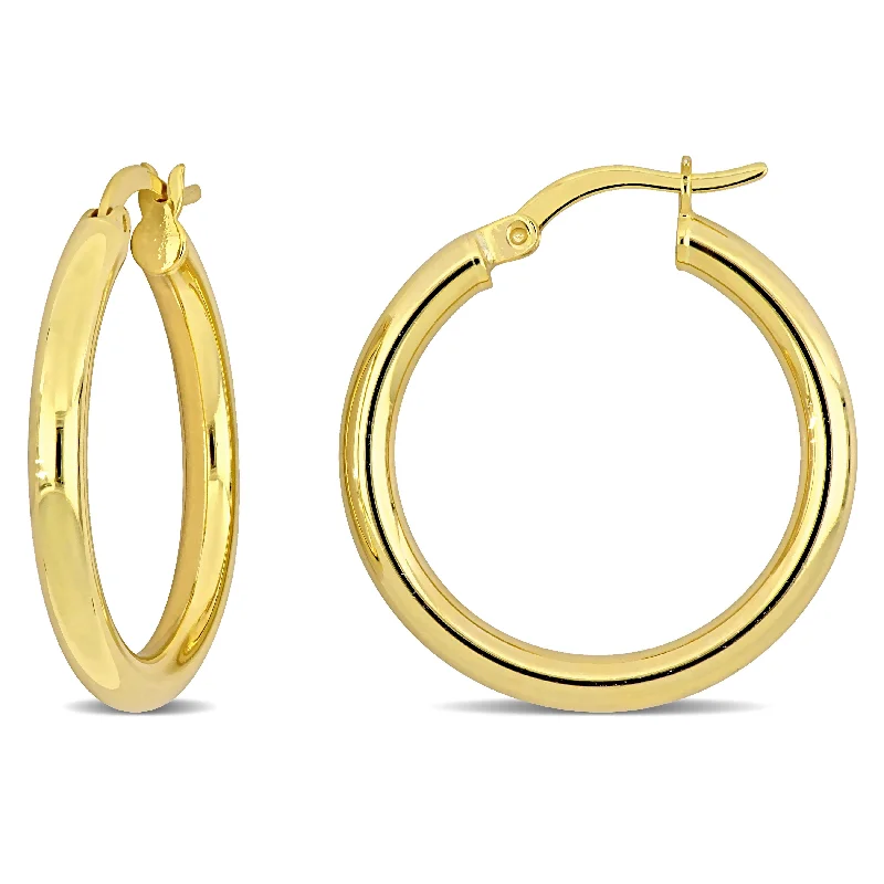 Best hoop earrings with stacked layers for a dimensional and bold look-Mimi & Max 26x3mm Round Hoop Earrings in Yellow Plated Silver