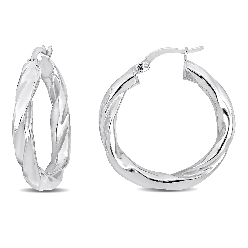 Best hoop earrings with butterfly motifs for a playful and whimsical appearance-Mimi & Max 30x4mm Twist Hoop Earrings in Sterling Silver