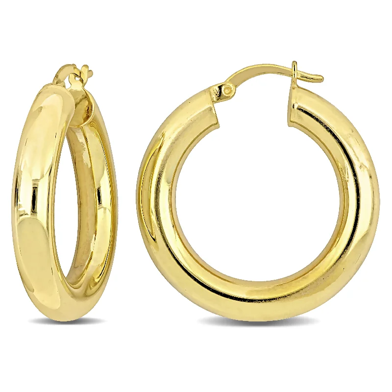 Classic hoop earrings with a thin profile for a sleek and subtle style-Mimi & Max 30x5mm Hoop Earrings in Yellow Silver